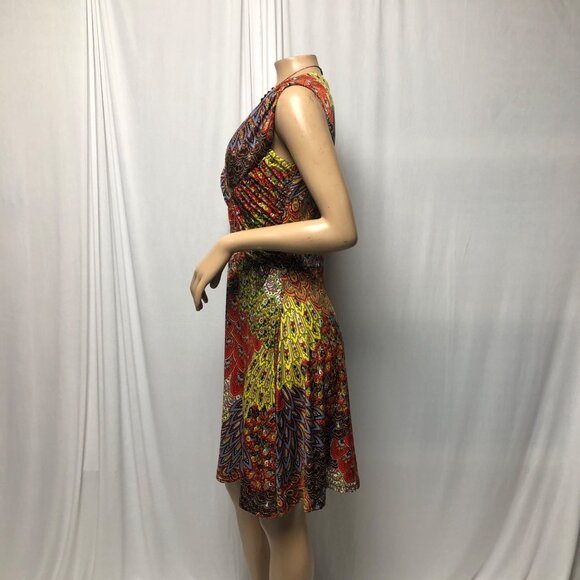 MT Collection Dress Womens Sz Large Colorful Paisley Stretchy Sleeveless V Neck - Picture 3 of 8